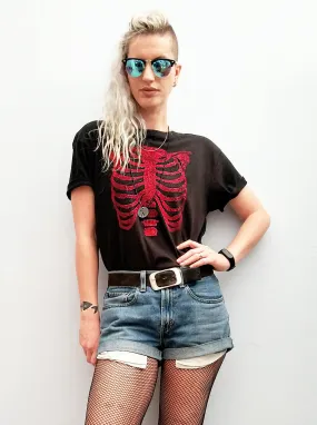 Glitter skeleton ribcage print T shirt | Unisex  Black