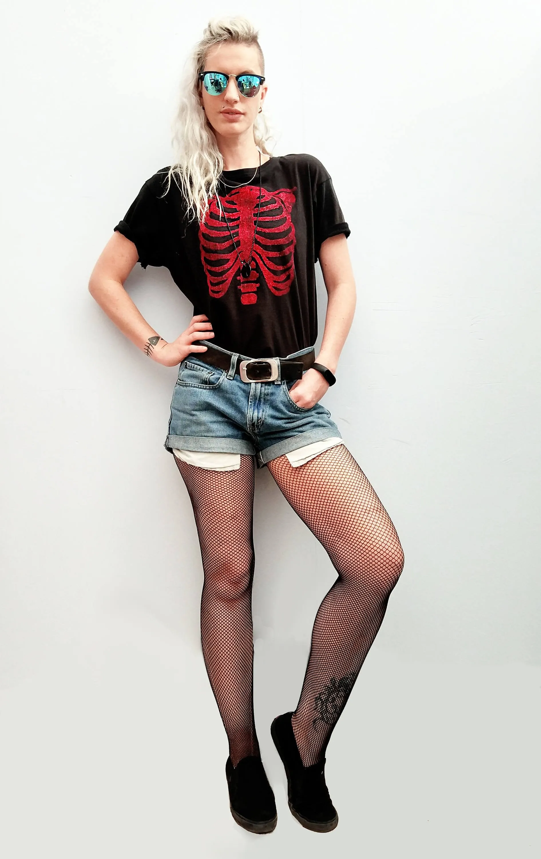 Glitter skeleton ribcage print T shirt | Unisex  Black