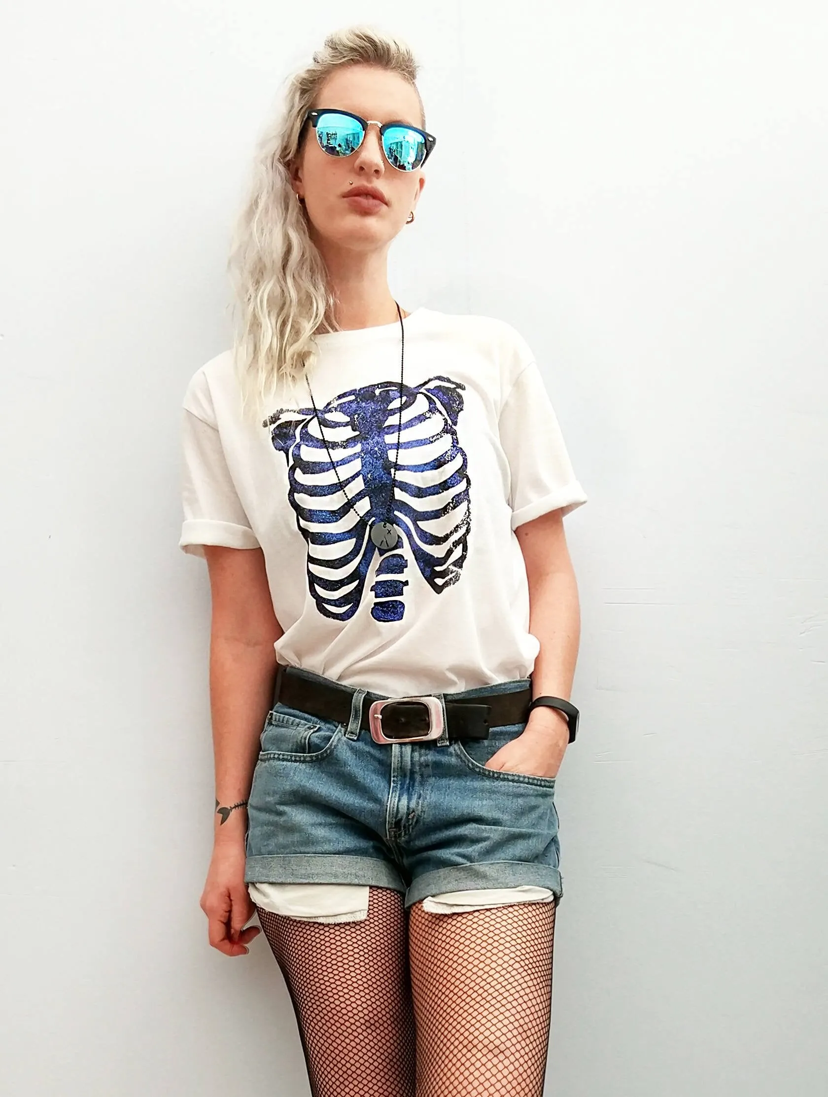 Glitter skeleton ribcage print T shirt | Unisex  Black