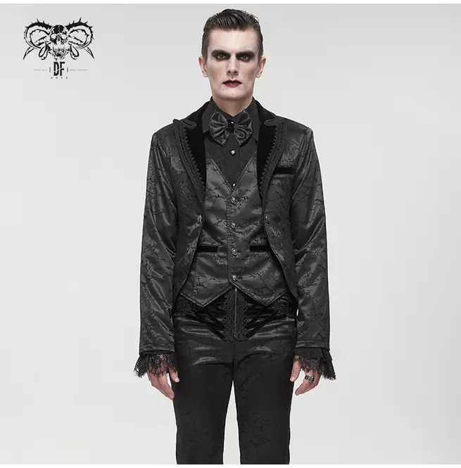 Gothic Men's Black Jacquard Tail Coat