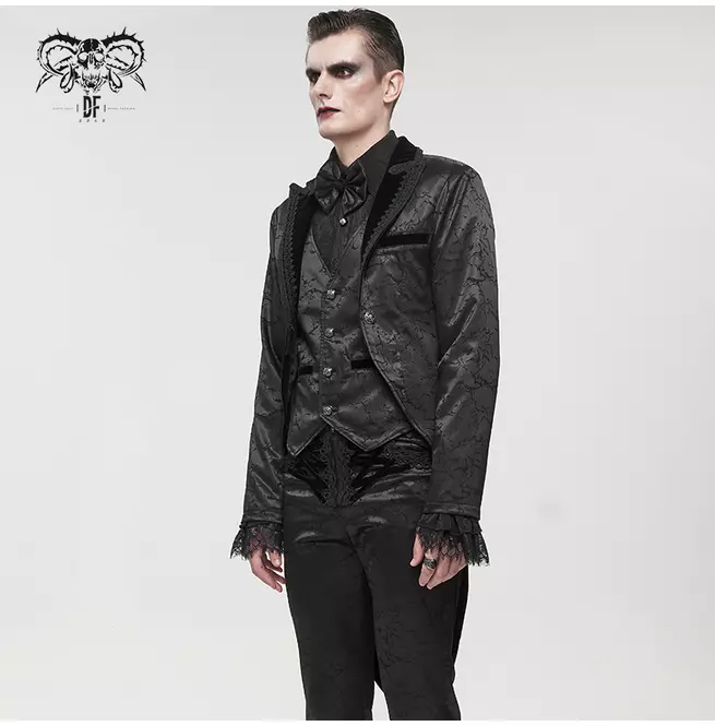 Gothic Men's Black Jacquard Tail Coat