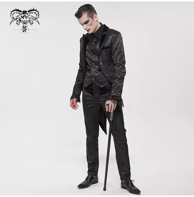 Gothic Men's Black Jacquard Tail Coat