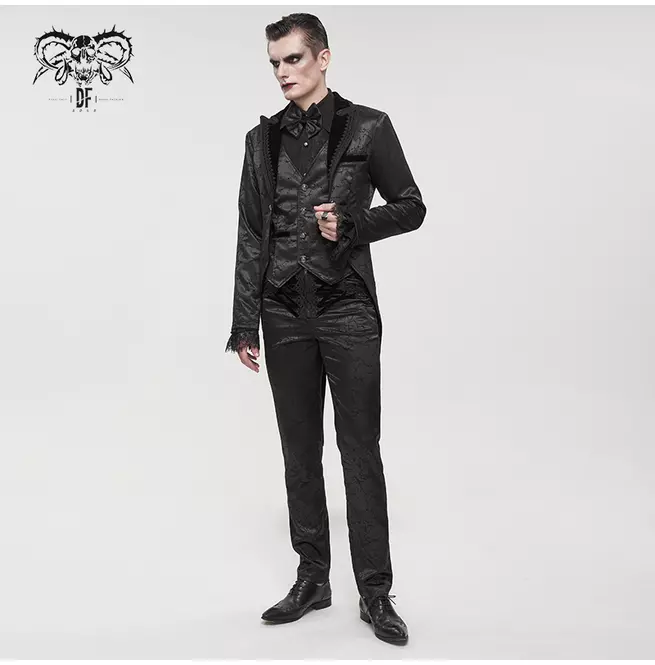 Gothic Men's Black Jacquard Tail Coat