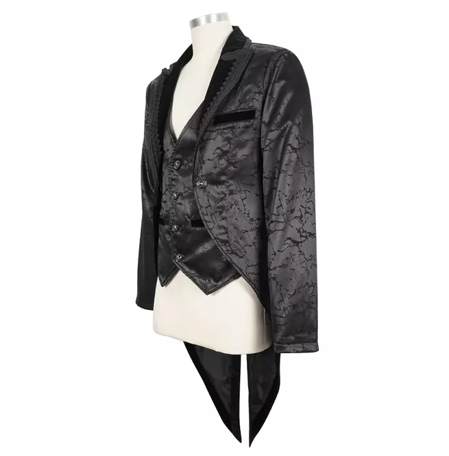 Gothic Men's Black Jacquard Tail Coat