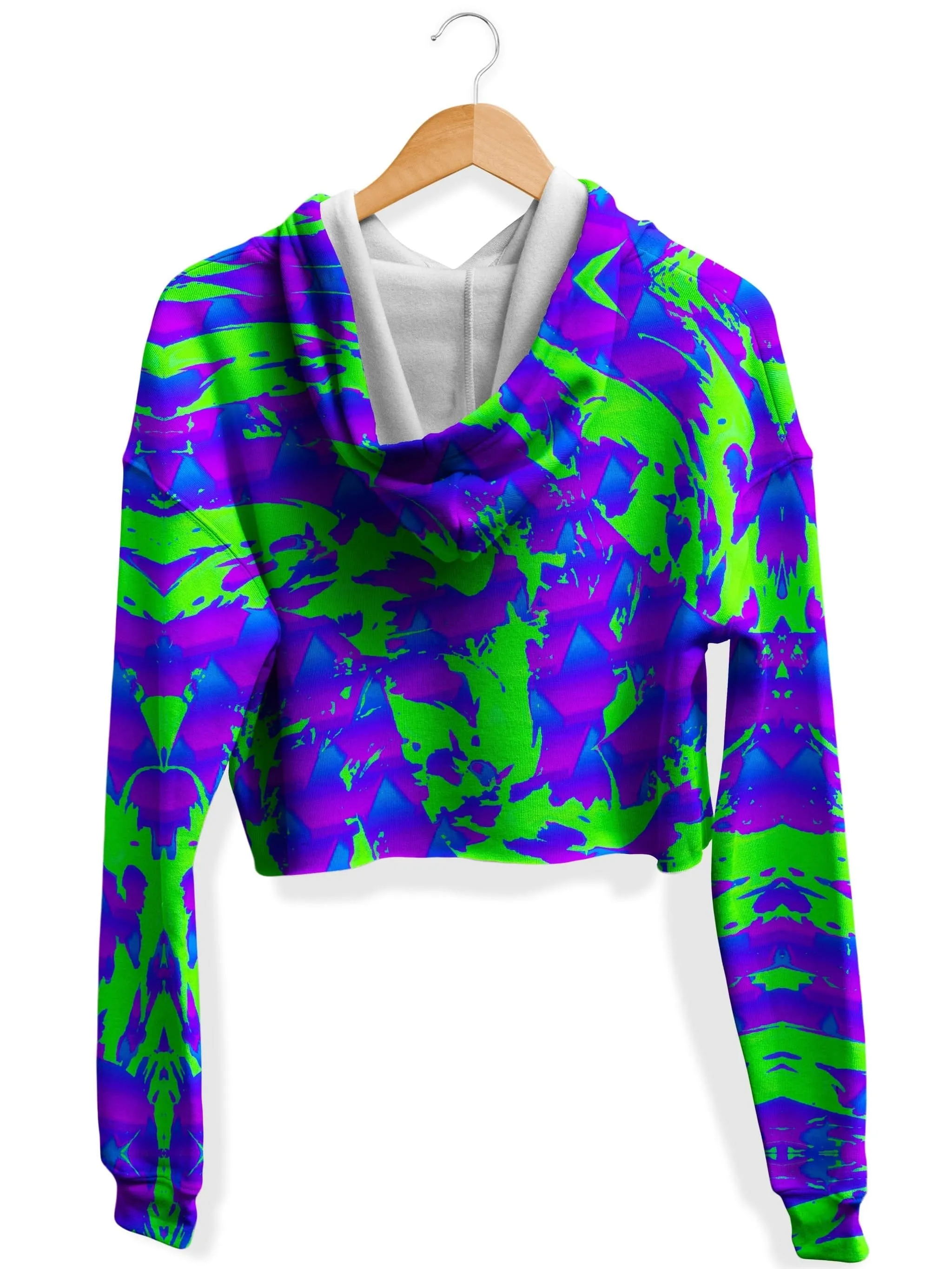 Green and Purple Hypno Splatter Fleece Crop Hoodie (Clearance)