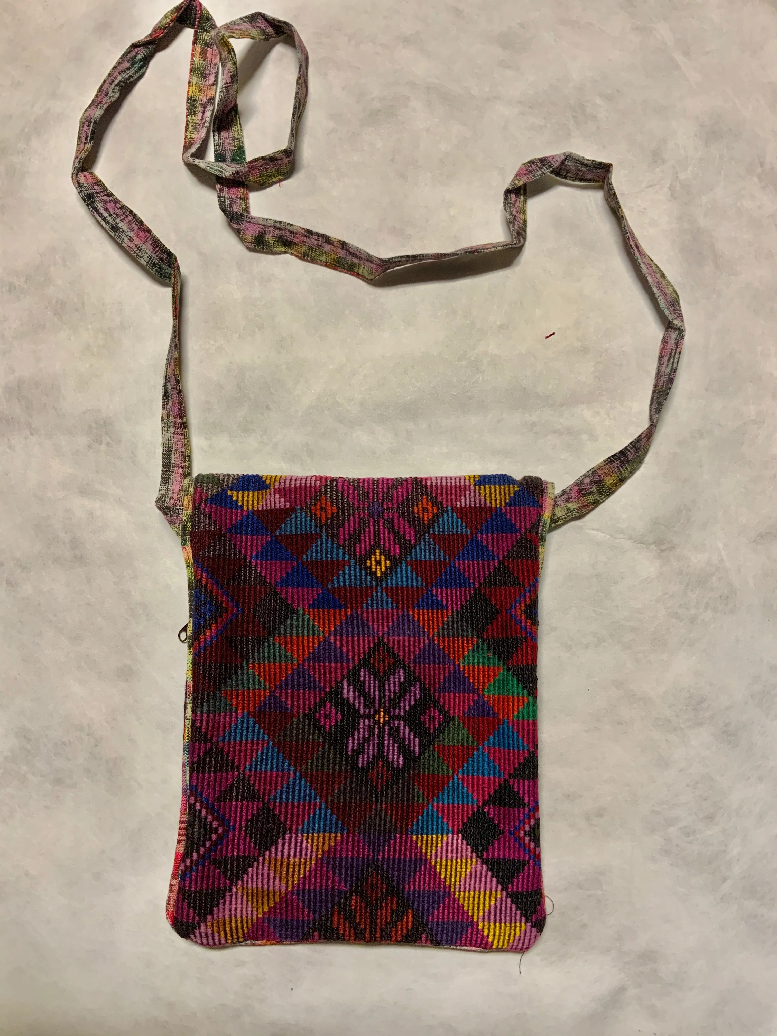 Guatemalan vintage huipil handwoven fabric 7.5” x 10” shoulder bag