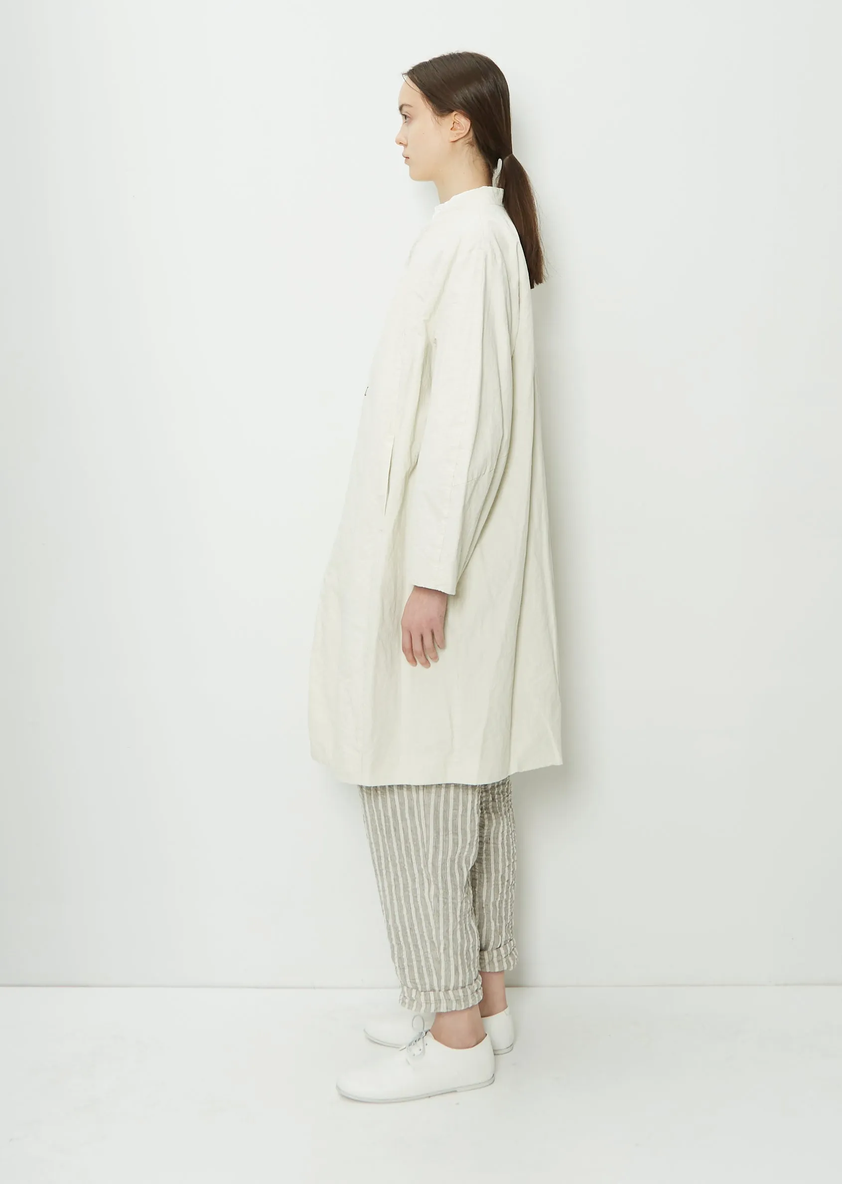 Half-length Cotton Linen Collarless Coat