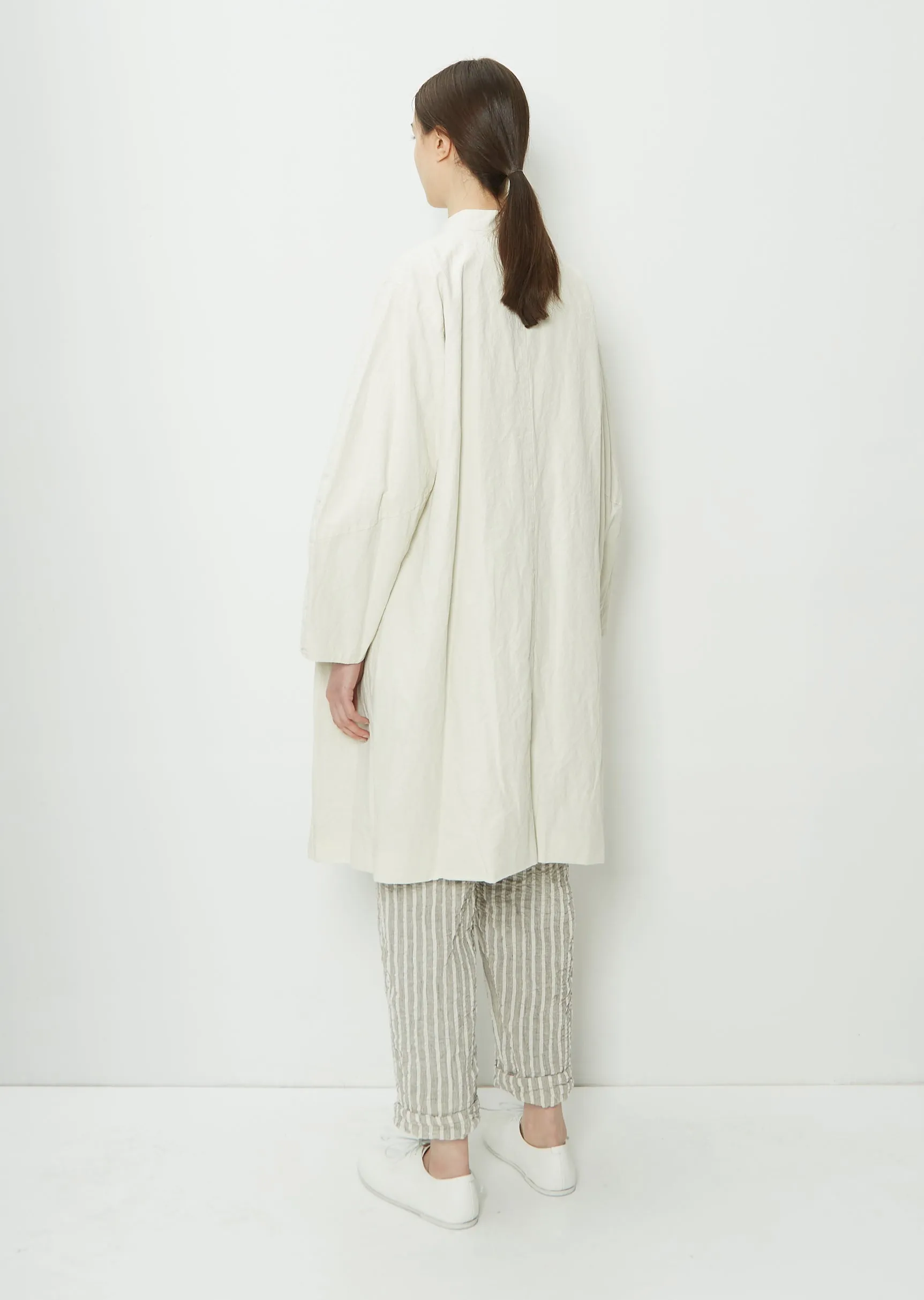 Half-length Cotton Linen Collarless Coat