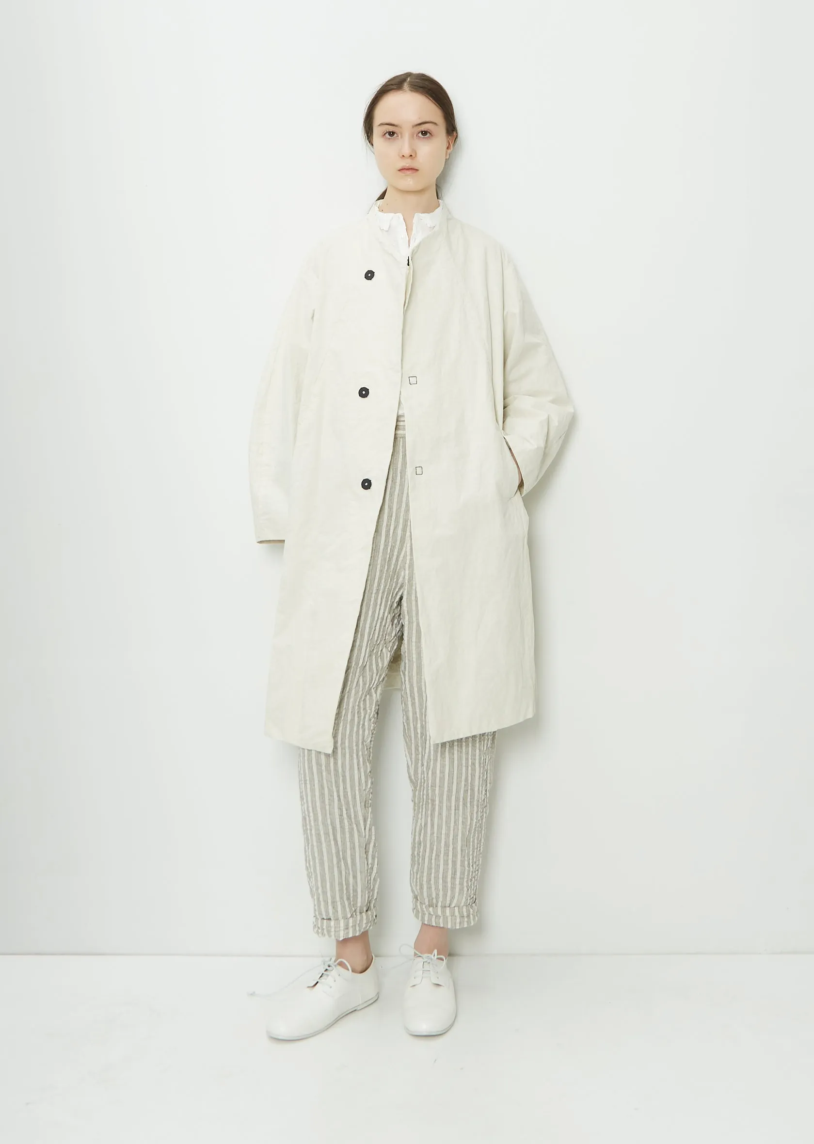 Half-length Cotton Linen Collarless Coat