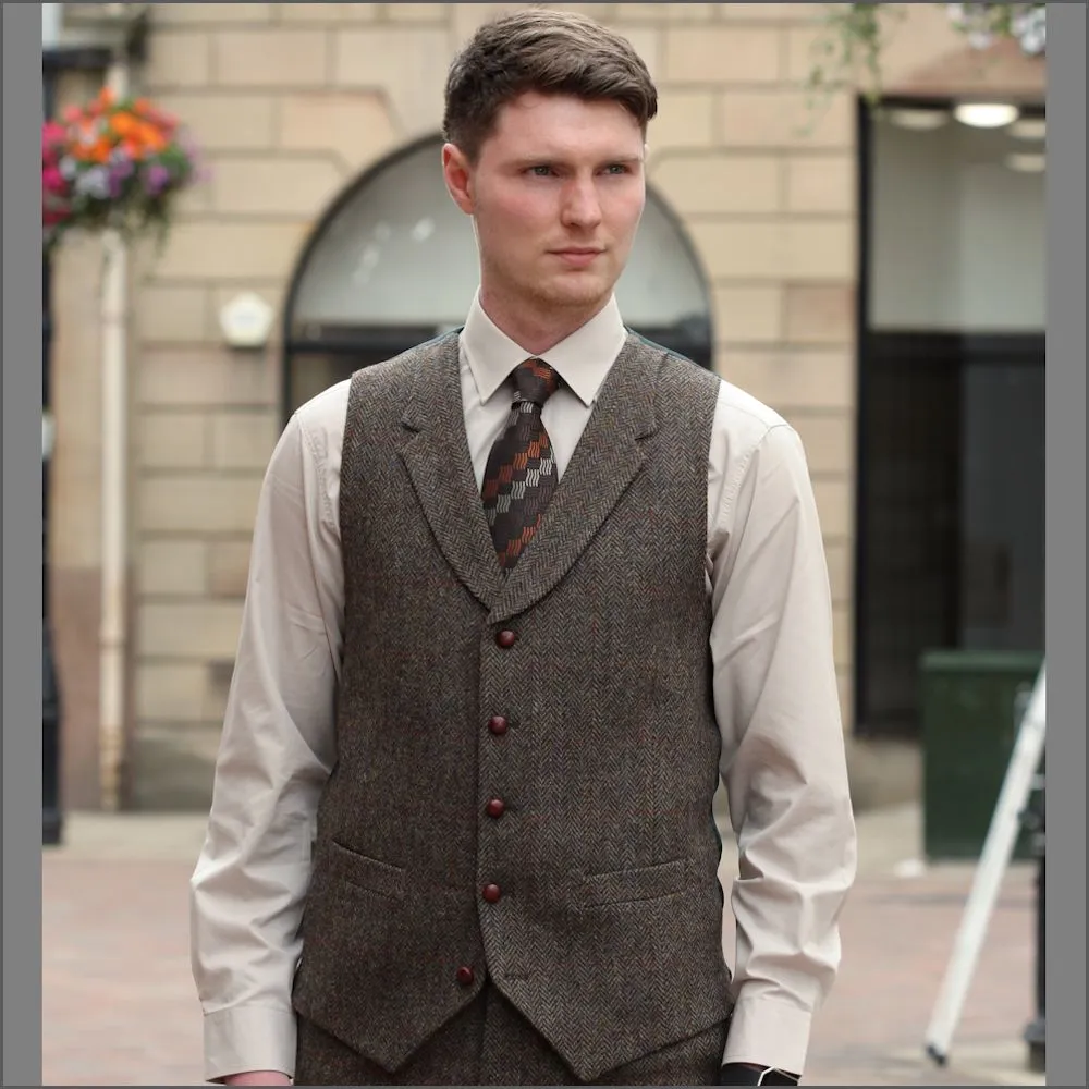 Harris Tweed Brown Herringbone Waist Coat>>