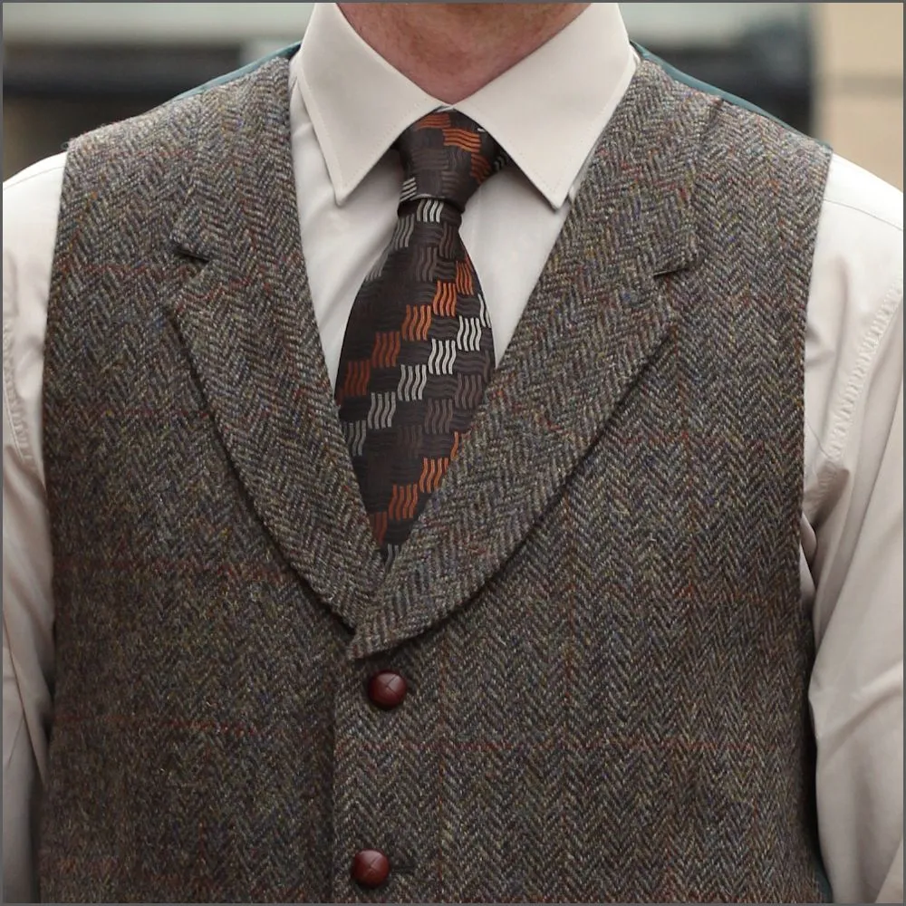 Harris Tweed Brown Herringbone Waist Coat>>