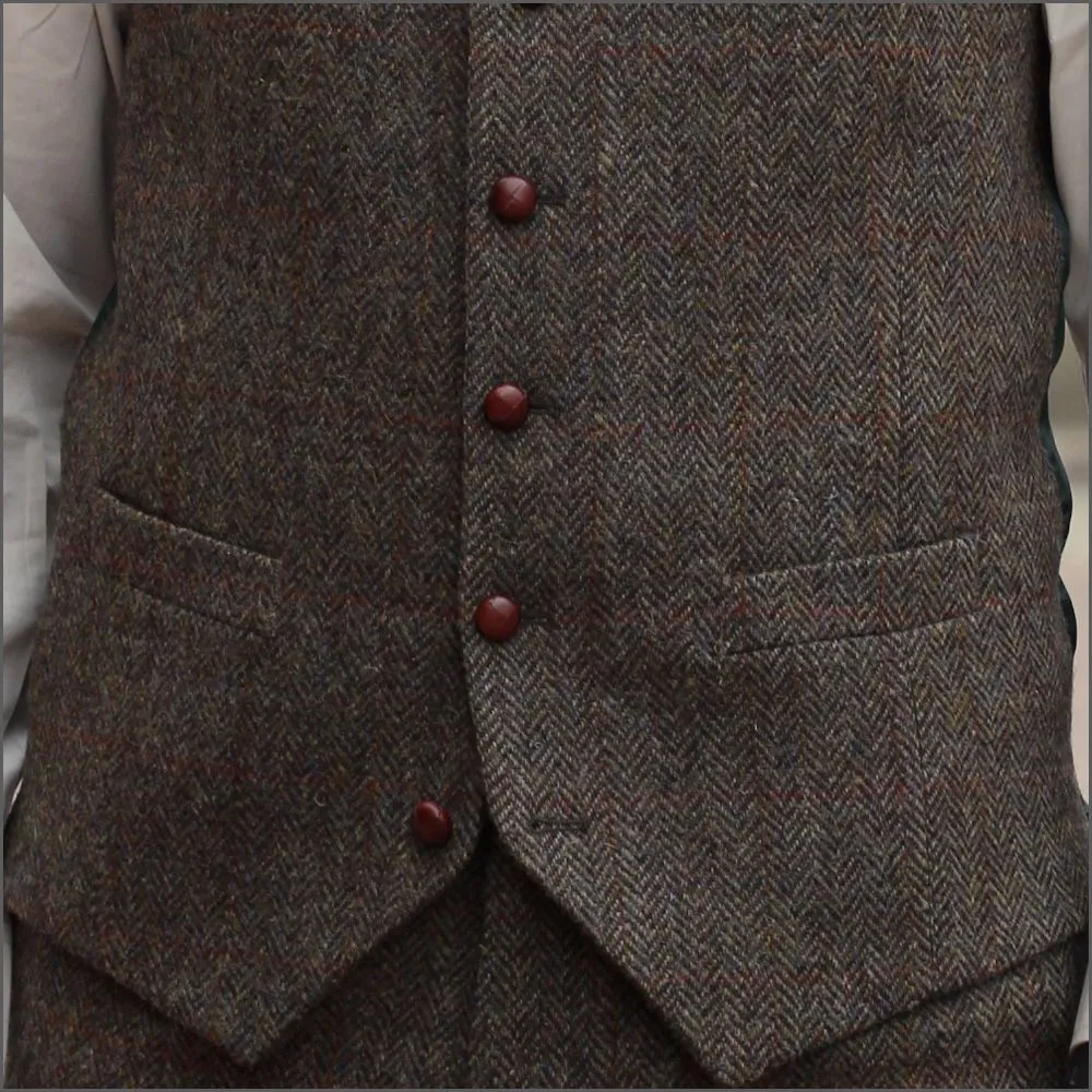 Harris Tweed Brown Herringbone Waist Coat>>