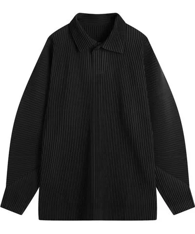 Issey Miyake Men's Pleated Long Sleeve Polo