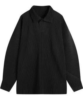 Issey Miyake Men's Pleated Long Sleeve Polo