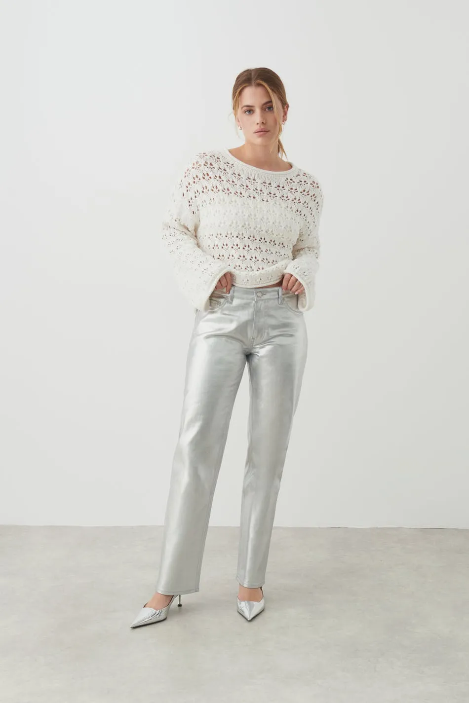 Knitted openwork sweater