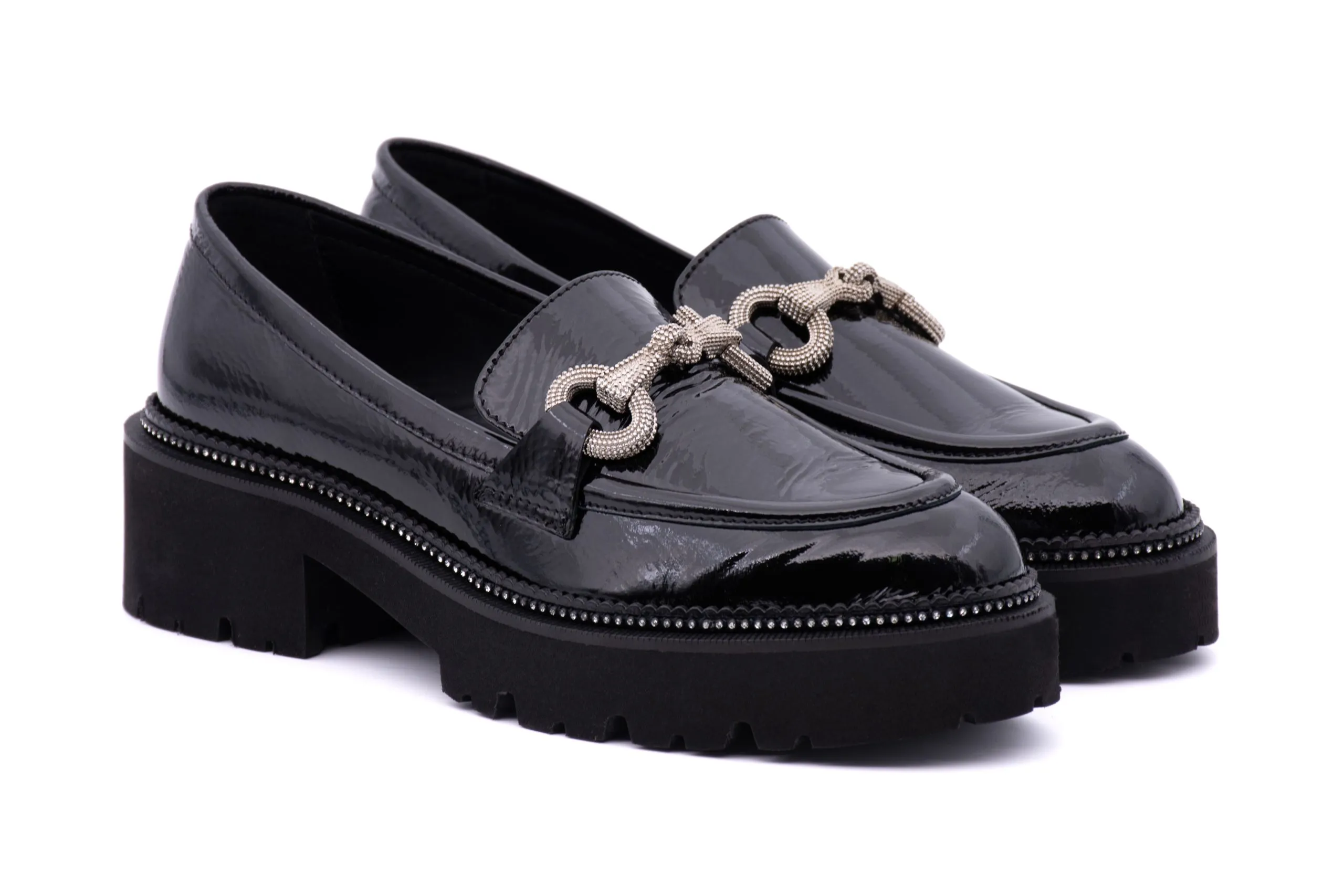 Loafer in Soft Patent Leather and Sole with Rhinestones