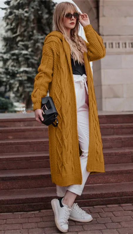 MBluxy Autumn And Winter Solid Color Long Loose Sweater Knitted Cardigan Women Sweater Hoodies