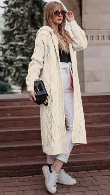 MBluxy Autumn And Winter Solid Color Long Loose Sweater Knitted Cardigan Women Sweater Hoodies