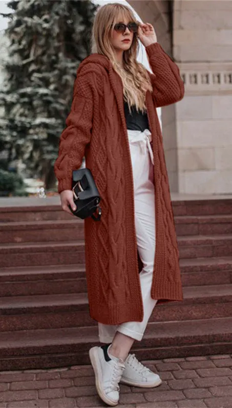 MBluxy Autumn And Winter Solid Color Long Loose Sweater Knitted Cardigan Women Sweater Hoodies