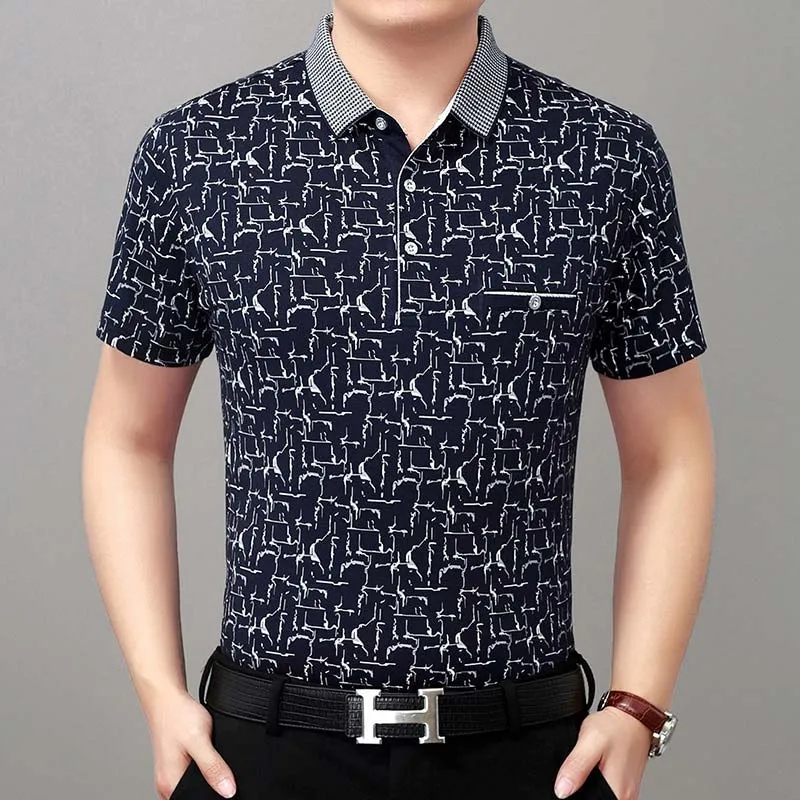 Men's Summer Patchwork Pattern Slim Fit Short Sleeves Polo Shirt