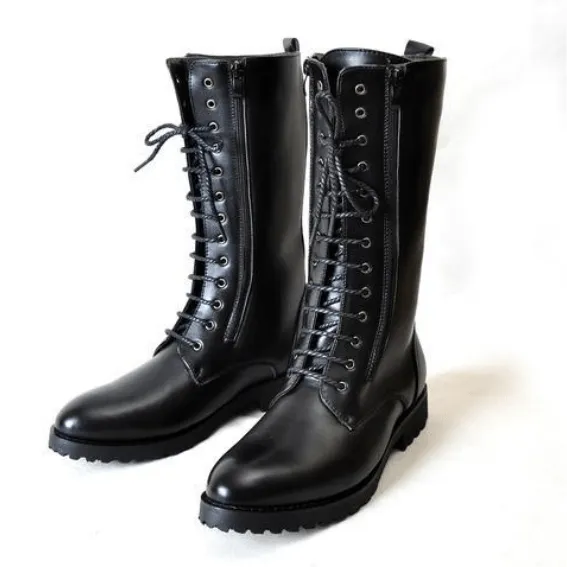 Men's Vintage Lace Up Zipper Faux Leather Army Boots Martin Boots