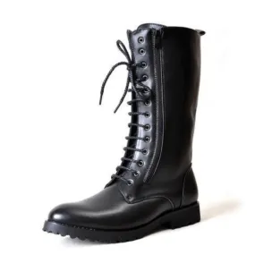 Men's Vintage Lace Up Zipper Faux Leather Army Boots Martin Boots