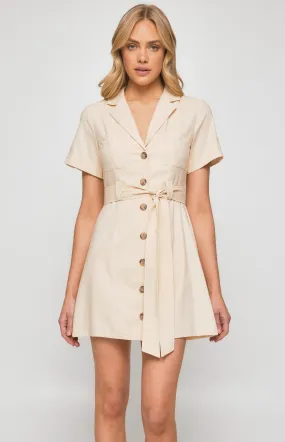 Military Style Collared Shirt Dress with Contrast Buttons (SDR1255B) 