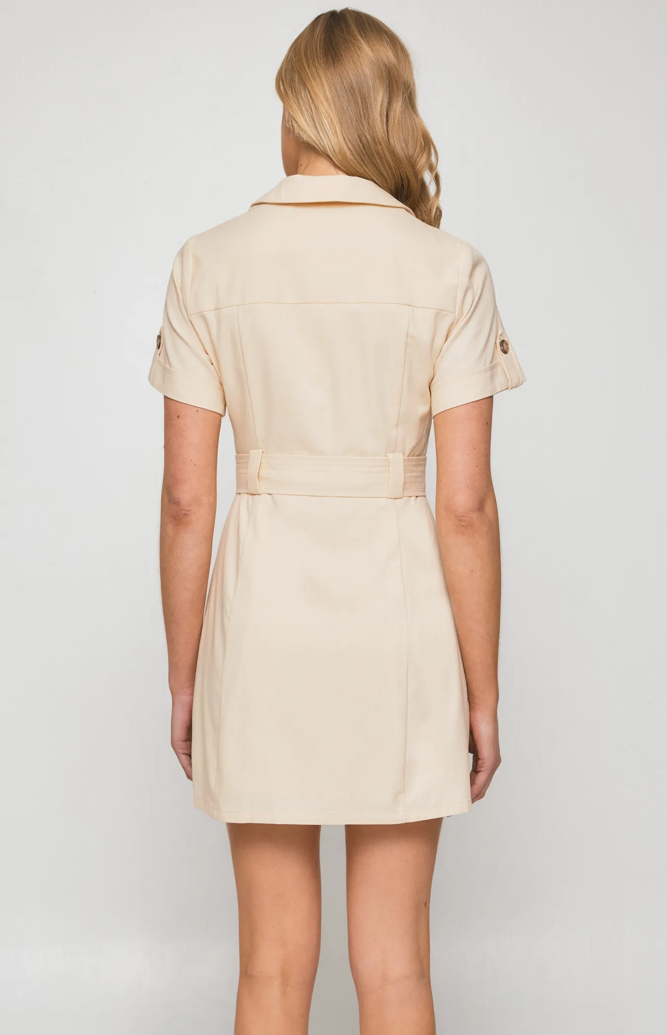 Military Style Collared Shirt Dress with Contrast Buttons (SDR1255B) 