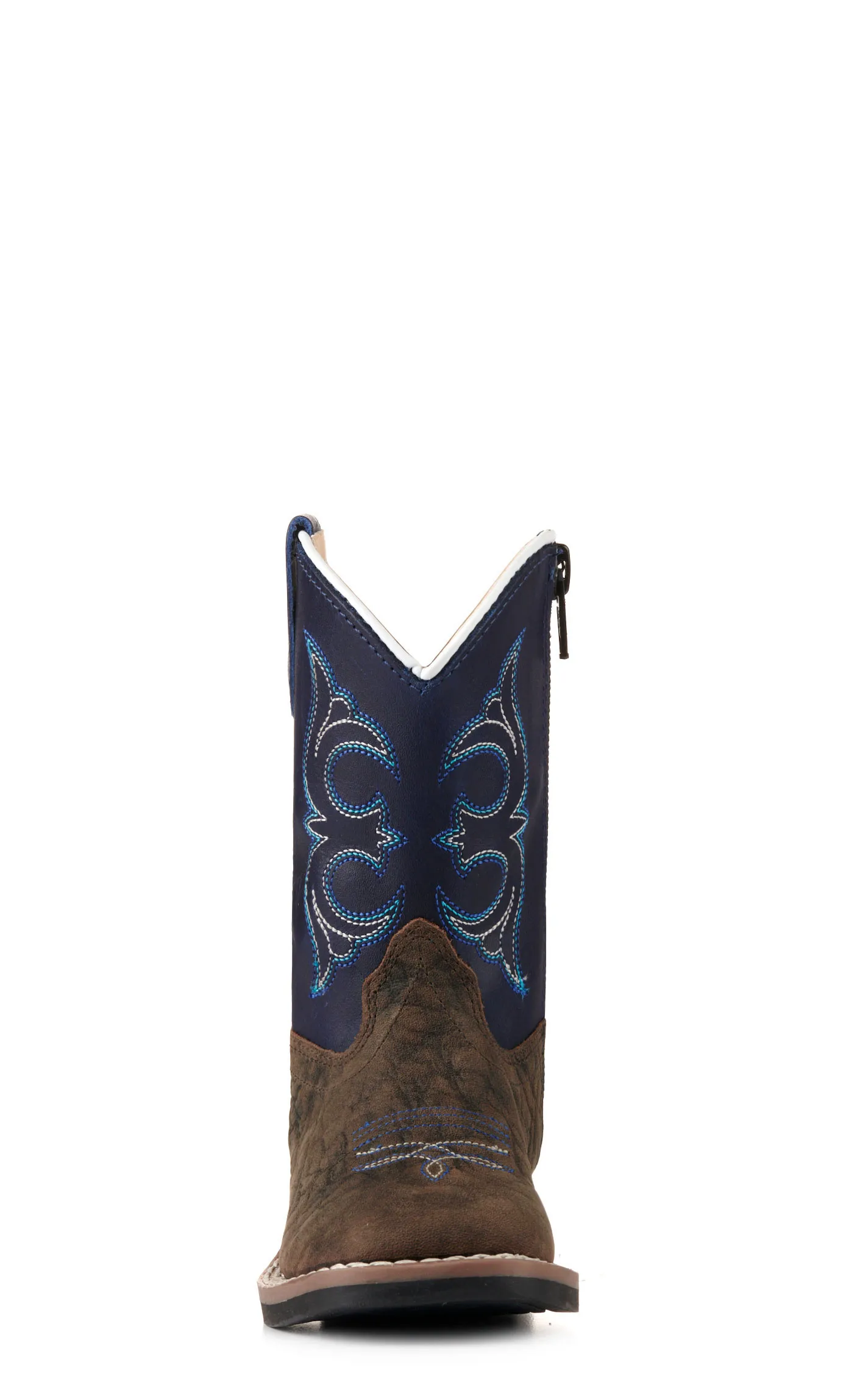 Old West Toddler Dark Brown and Blue Wide Square Toe Cowboy Boots