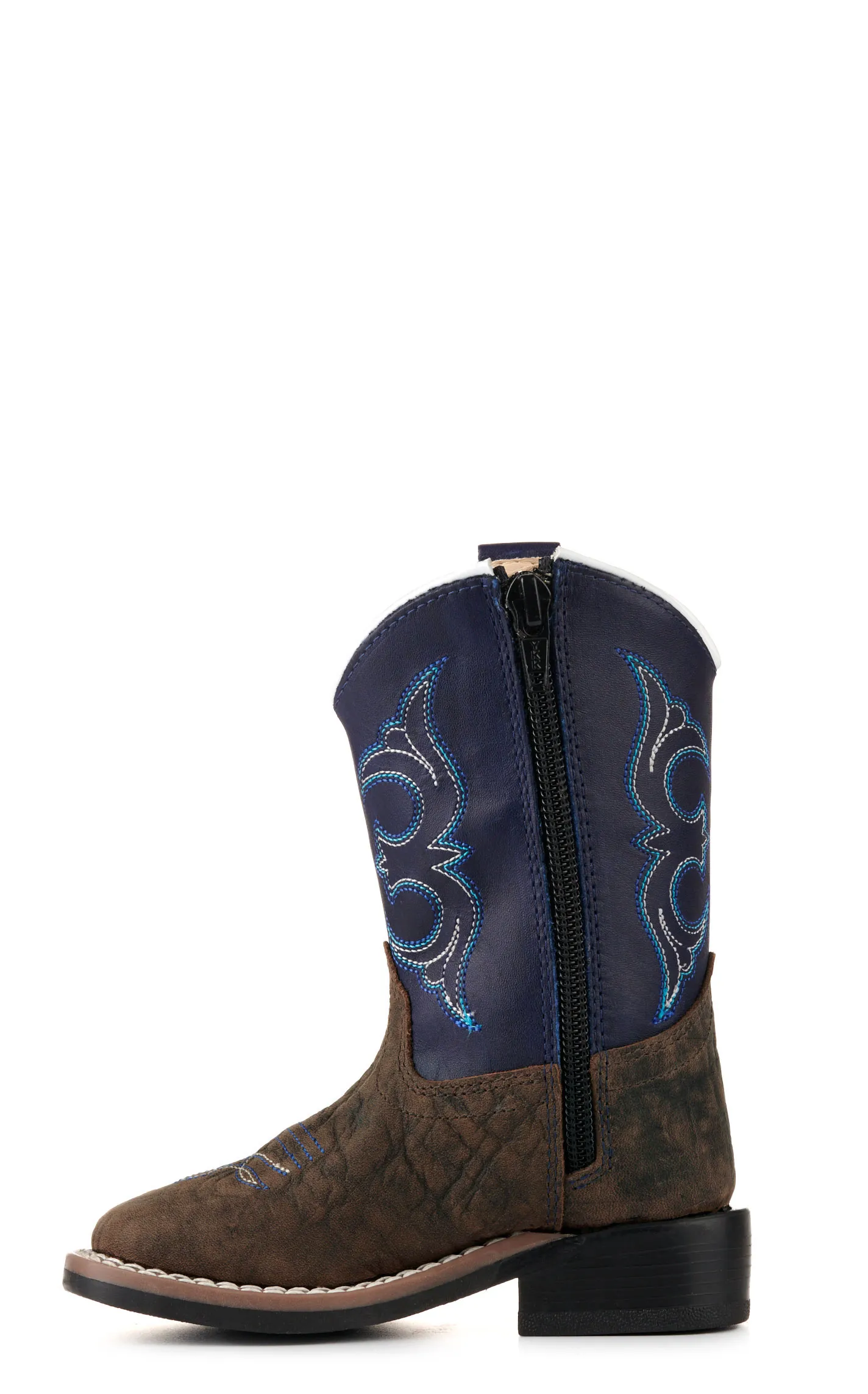 Old West Toddler Dark Brown and Blue Wide Square Toe Cowboy Boots