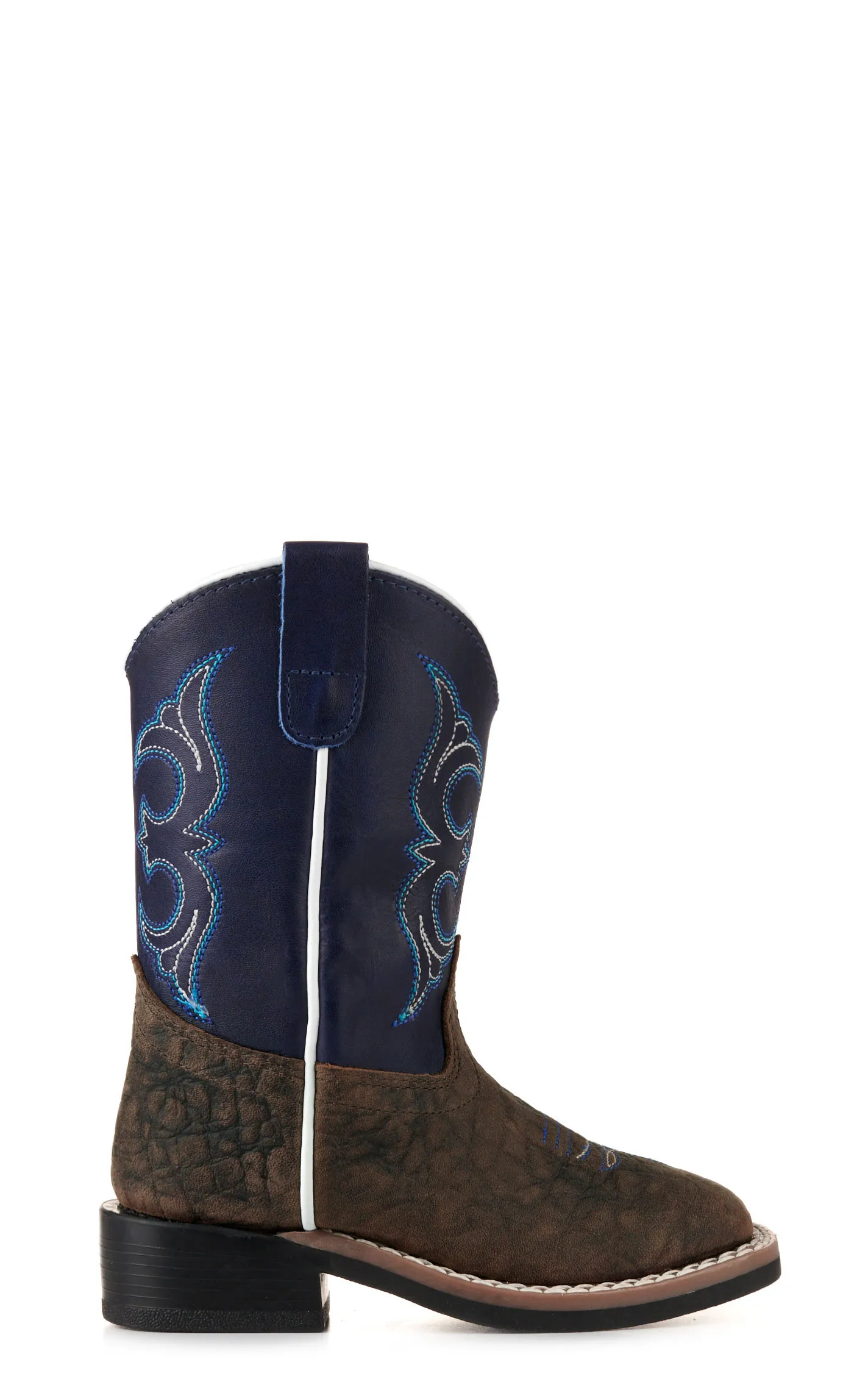 Old West Toddler Dark Brown and Blue Wide Square Toe Cowboy Boots