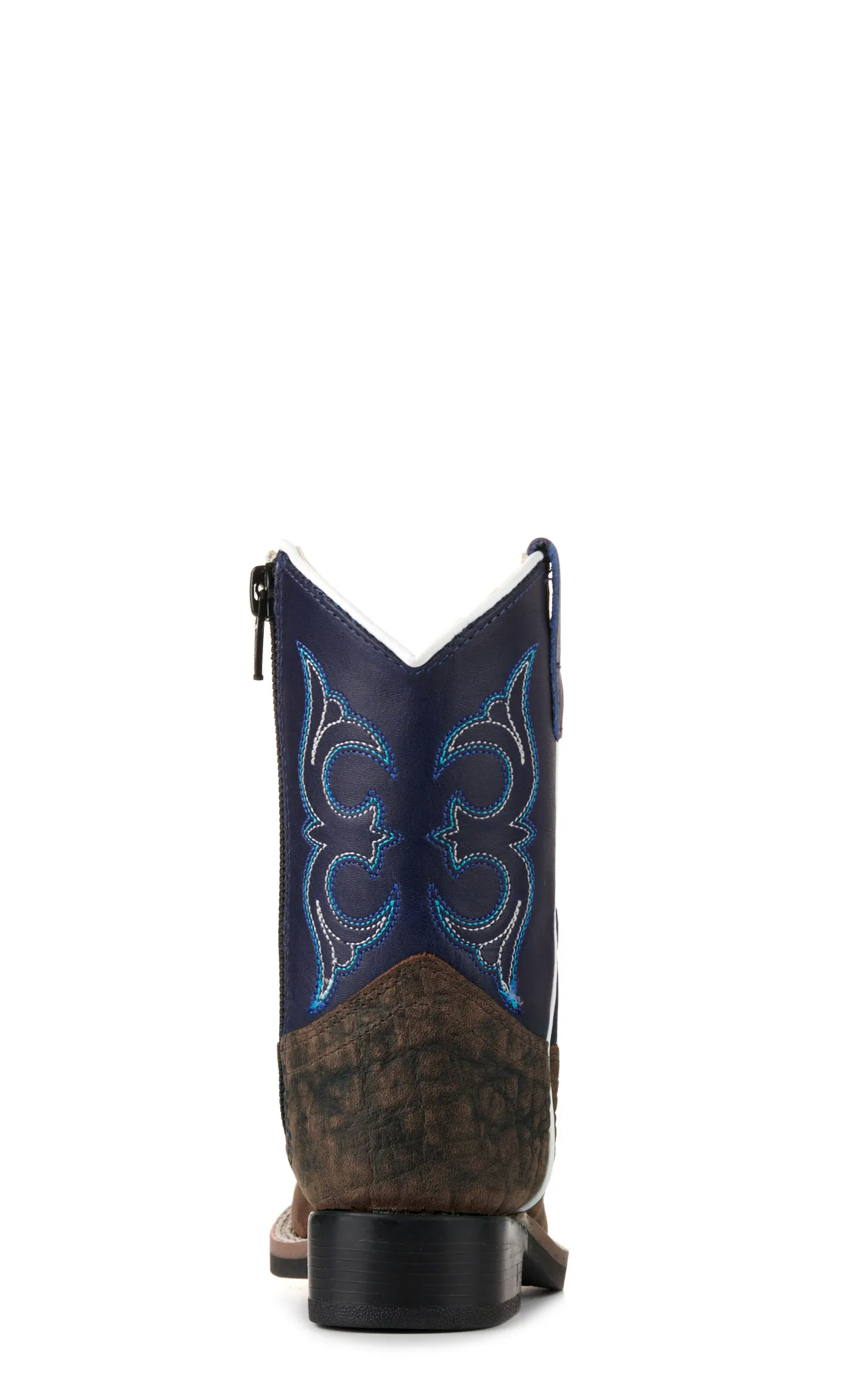 Old West Toddler Dark Brown and Blue Wide Square Toe Cowboy Boots