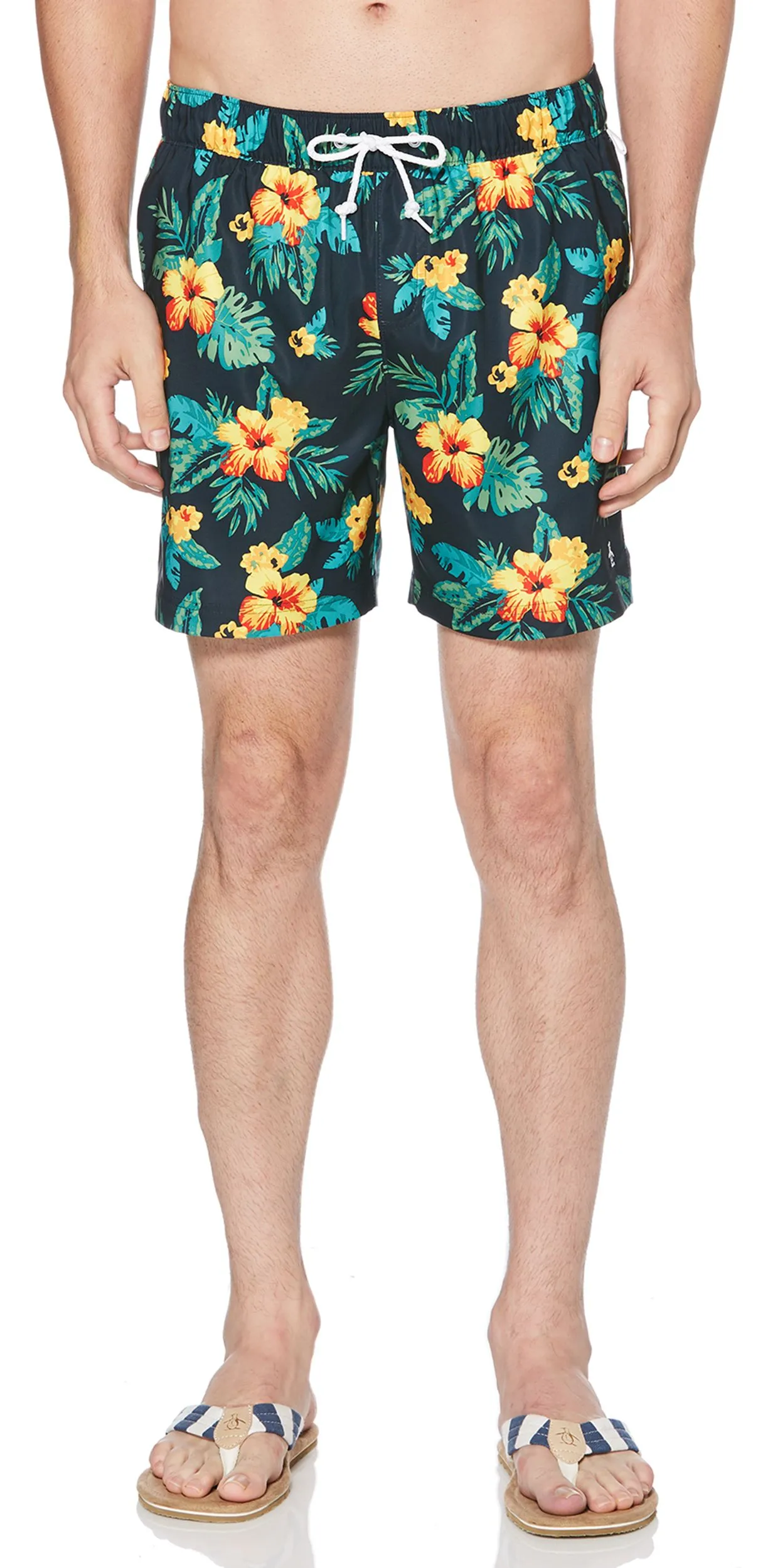 Original Penguin Floral Elastic Volley Swim Shorts Dark Sapphire