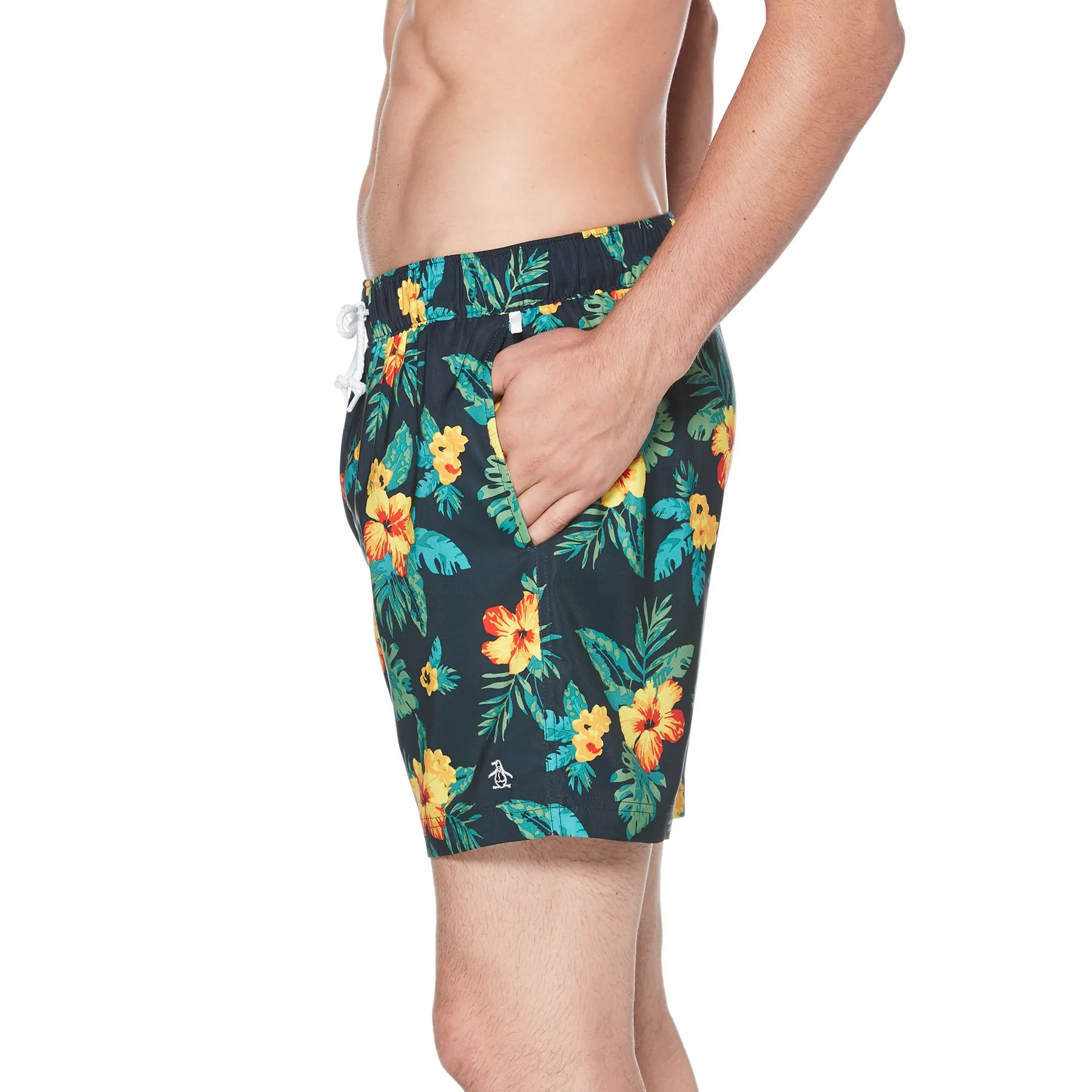 Original Penguin Floral Elastic Volley Swim Shorts Dark Sapphire