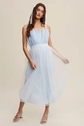 Paper Bag Frill Tulle Midi Dress