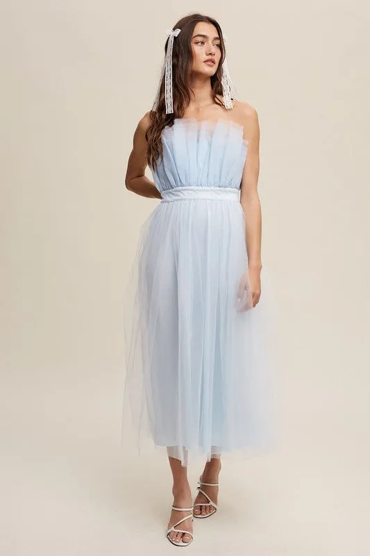 Paper Bag Frill Tulle Midi Dress