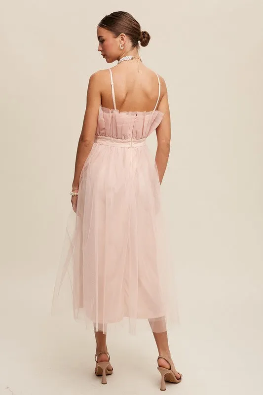 Paper Bag Frill Tulle Midi Dress