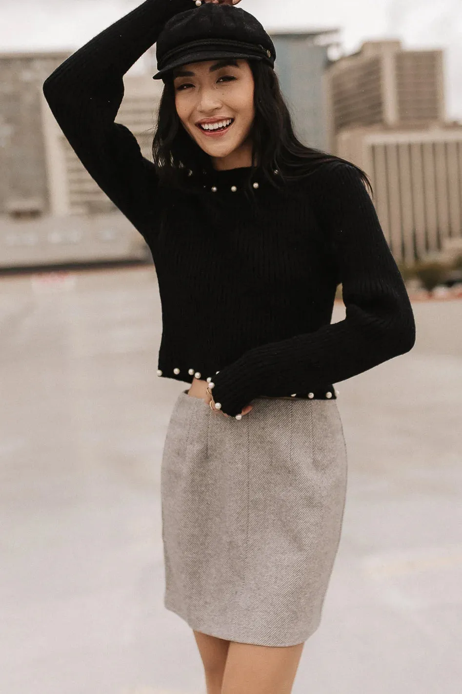 Pearl Embellished Sweater in Black