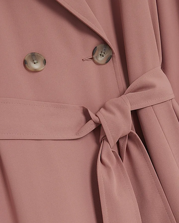 Pink tie cuff belted duster coat