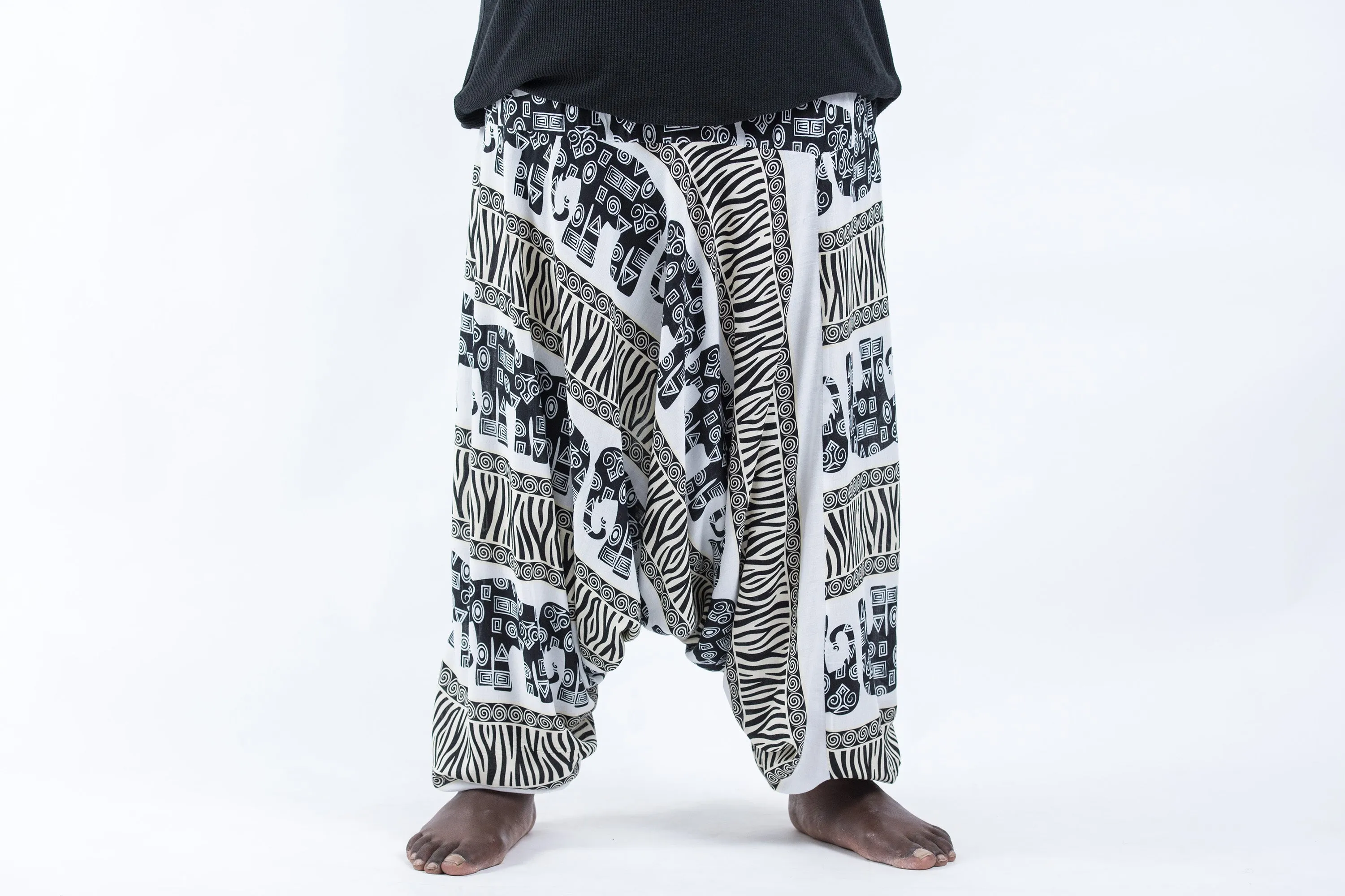 Plus Size Safari Elephant Drop Crotch Men's Elephant Pants in White