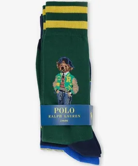 Polo Ralph Lauren Mens Green Bear-intarsia pack of two cotton-blend knitted socks