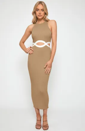 Racer Neckline Knit Midi Dress with Waist Cut Out Details (SKN618) 