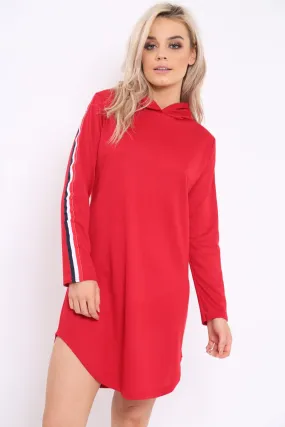 Red Sleeve Sports Trim Curve Hem Jumper Dress - Dixie