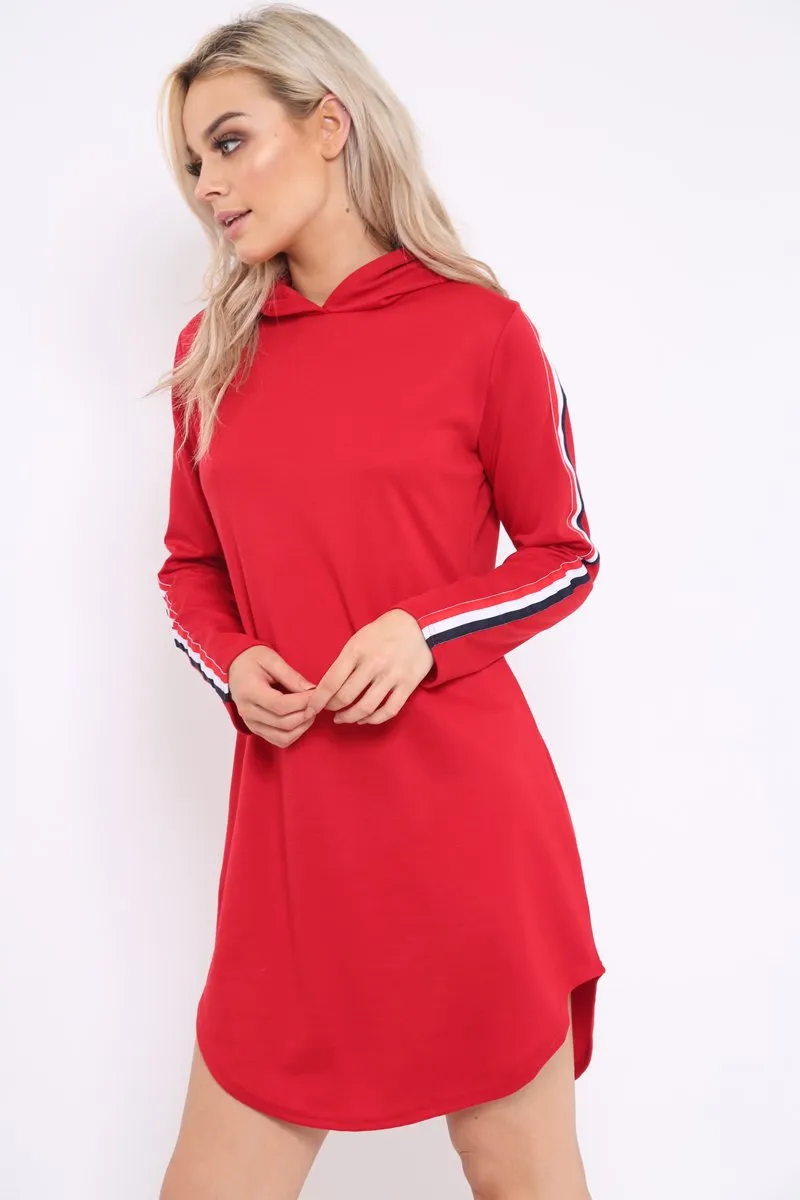 Red Sleeve Sports Trim Curve Hem Jumper Dress - Dixie