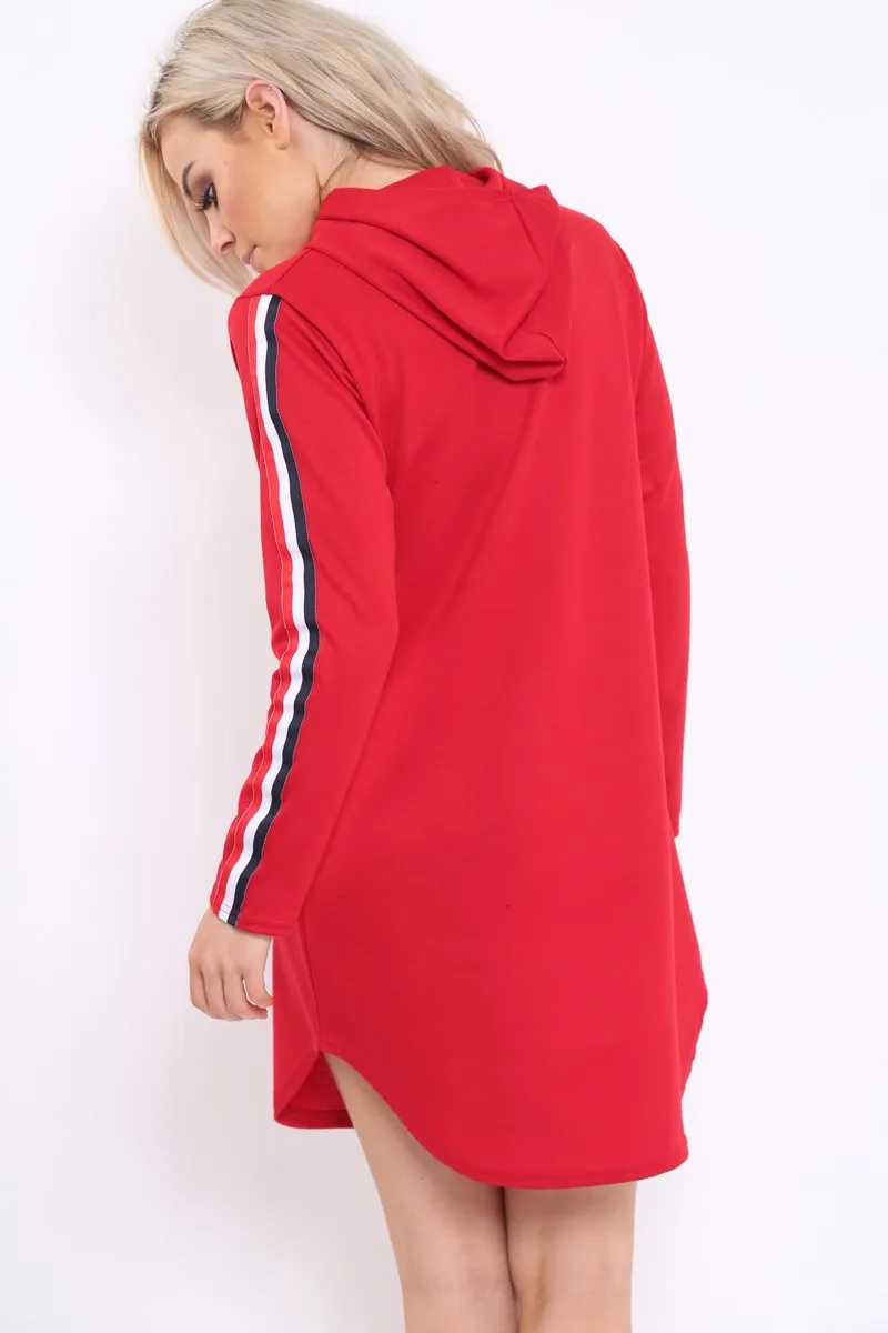 Red Sleeve Sports Trim Curve Hem Jumper Dress - Dixie