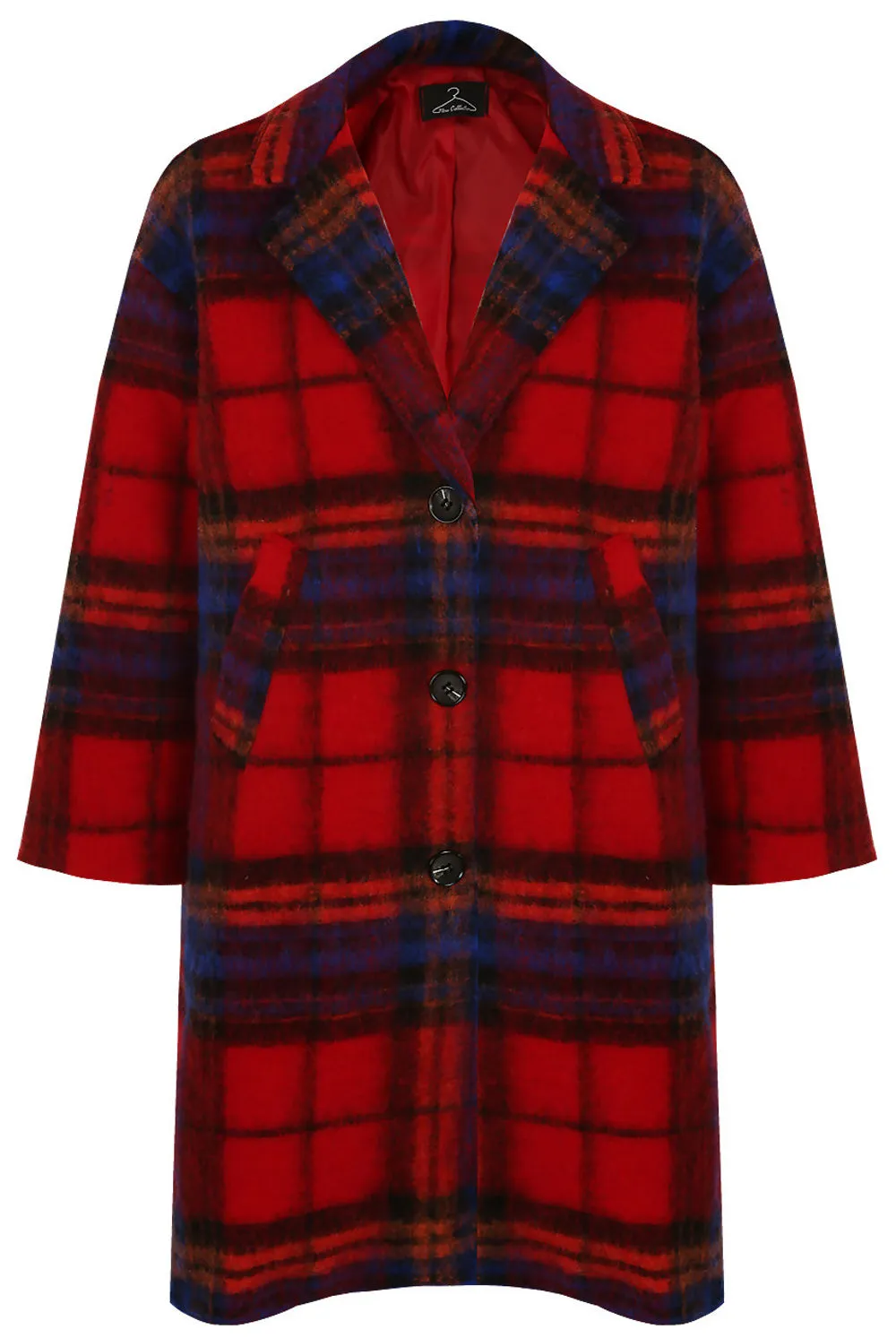 Red Tartan Check Wool Blend Coat