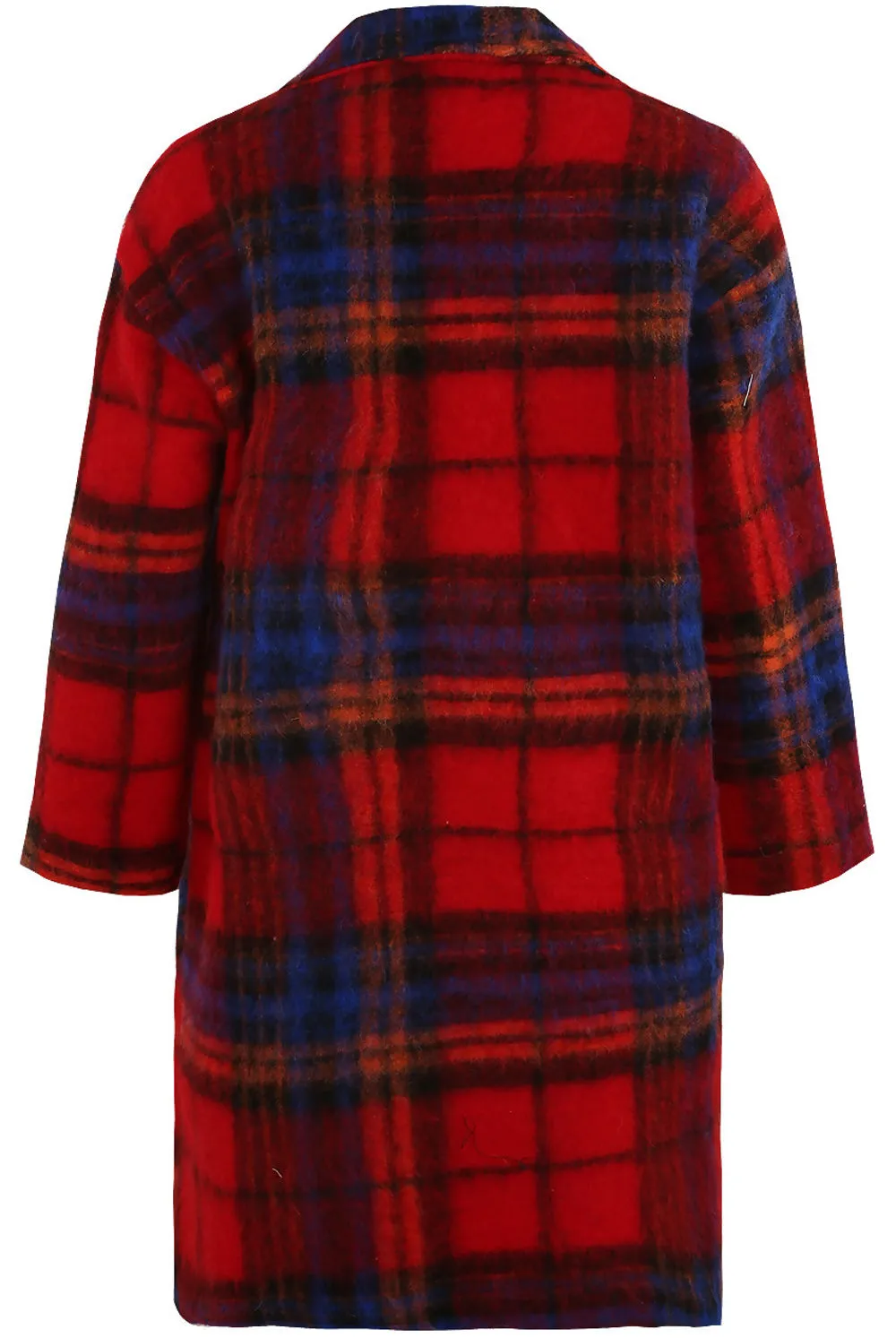 Red Tartan Check Wool Blend Coat