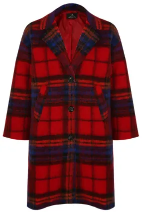 Red Tartan Check Wool Blend Coat