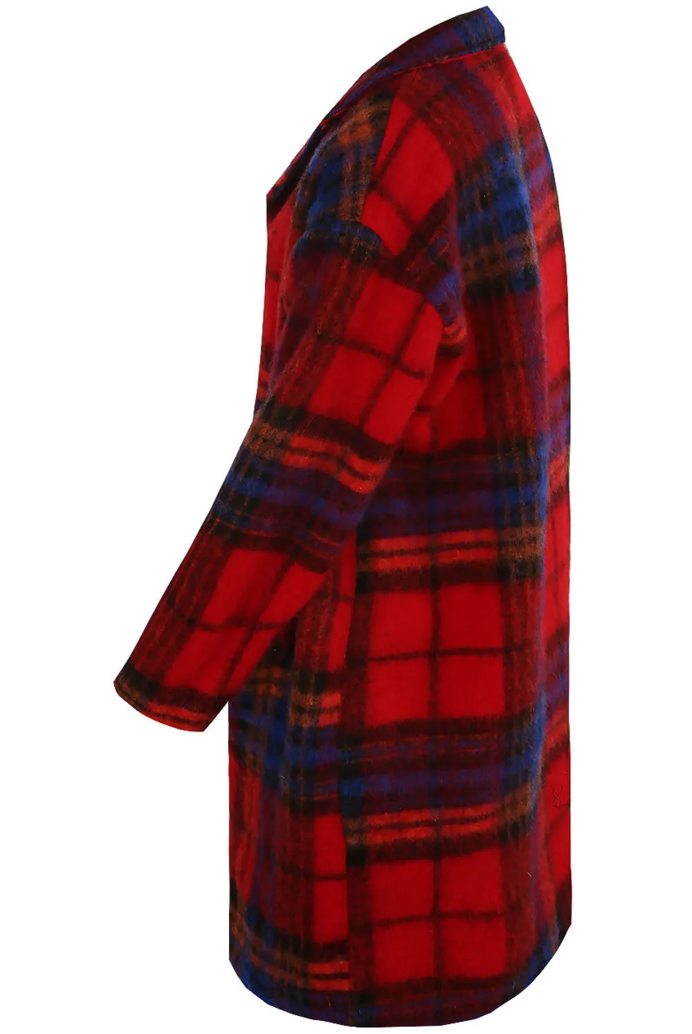 Red Tartan Check Wool Blend Coat