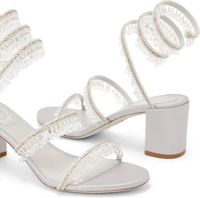 René Caovilla Chandelier 60mm satin sandals Neutrals